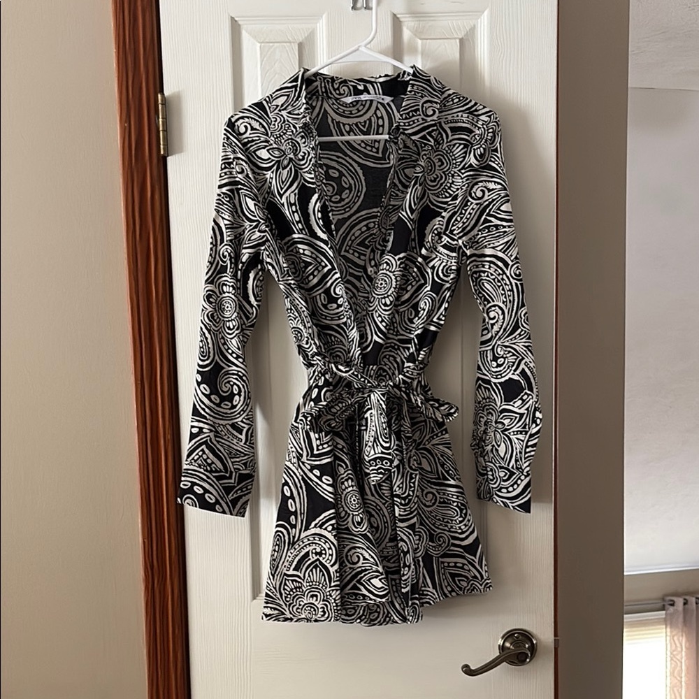 Black and White Patterned Wrap Dress